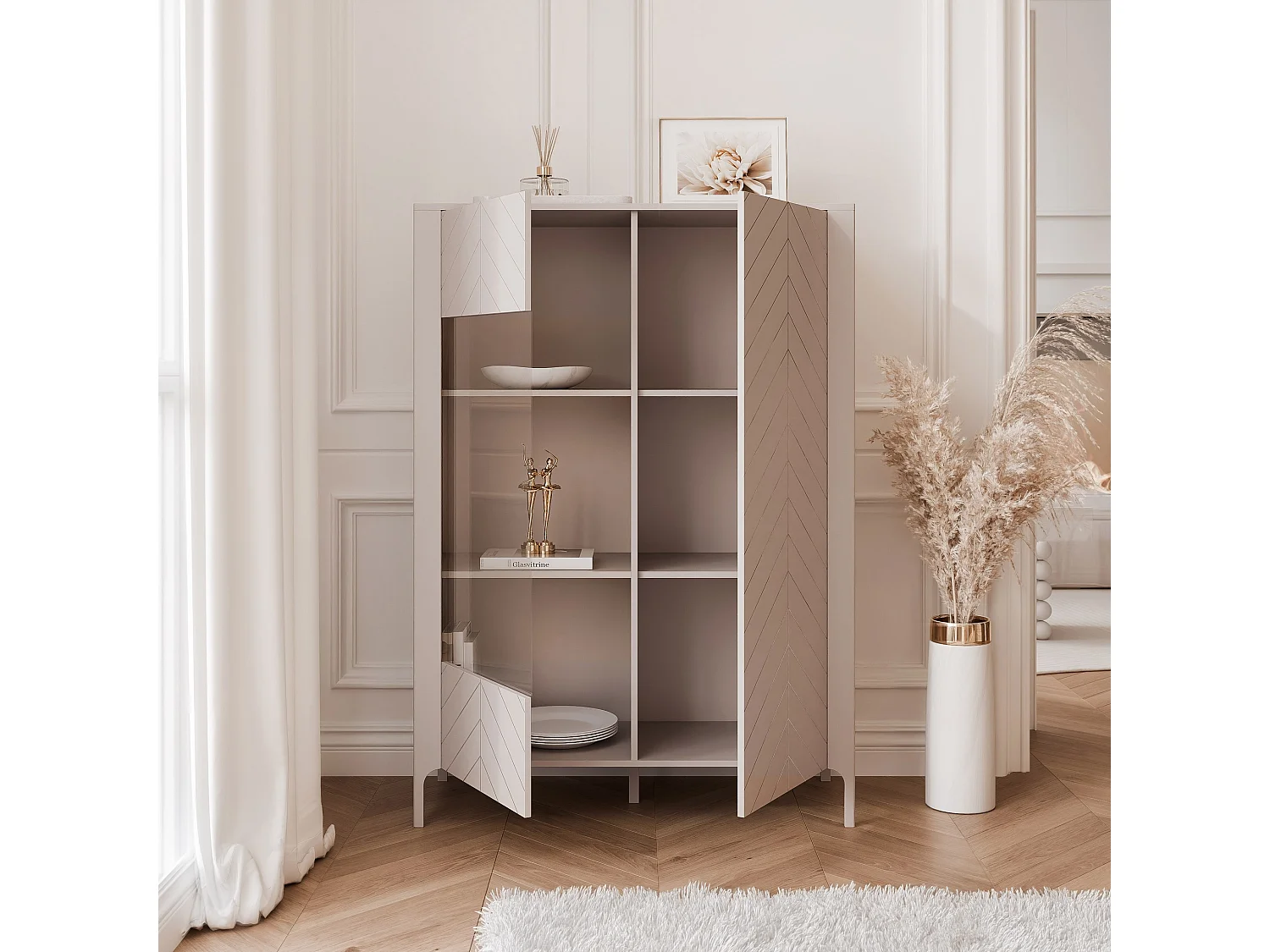 Vitrine moderne à chevrons avec 2 portes - Cachemire - LORIEN