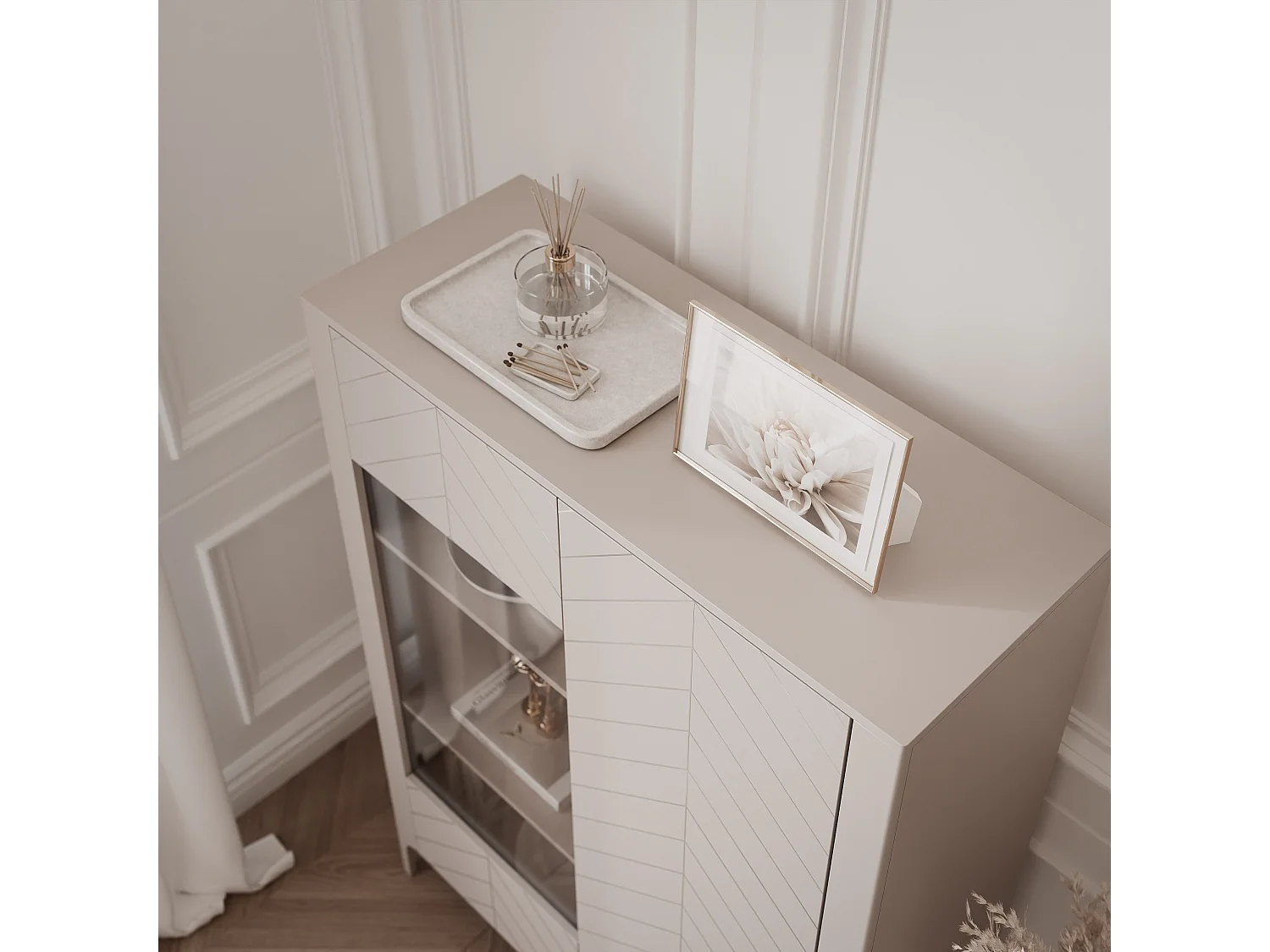 Vitrine moderne à chevrons avec 2 portes - Cachemire - LORIEN