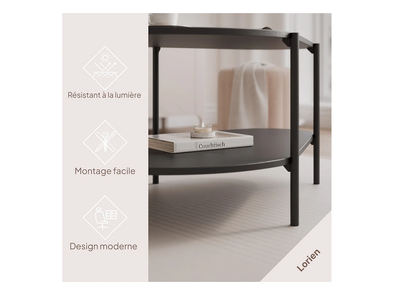 Table basse avec des pieds en métal - Noir - LORIEN