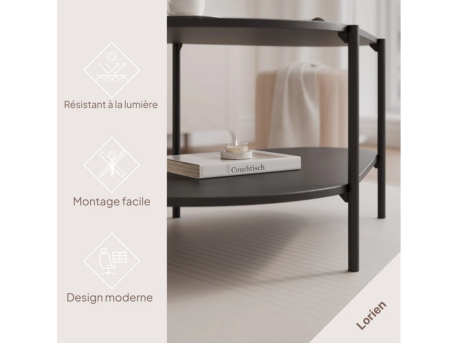 Table basse avec des pieds en métal - Noir - LORIEN