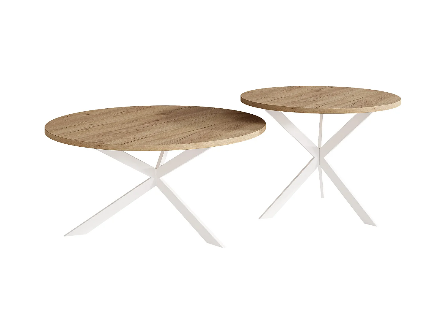 Tables basses gigognes LIBERO - chêne Kraft et métal blanc