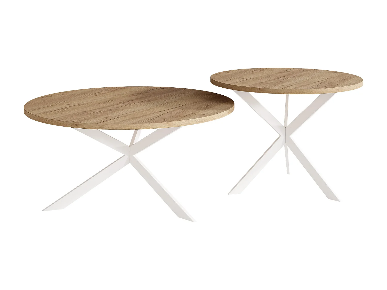 Tables basses gigognes LIBERO - chêne Kraft et métal blanc