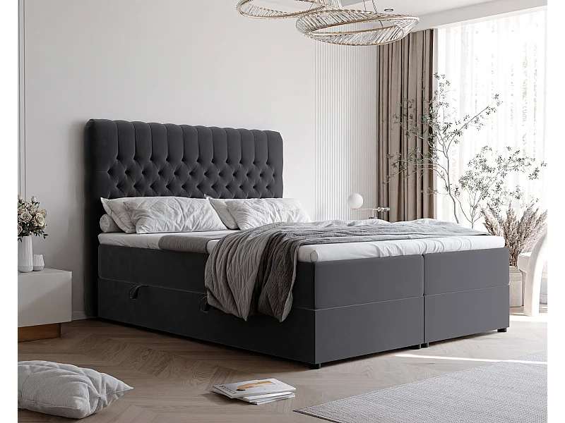 Lit continental rembourré avec matelas, gris anthracite - 140x200