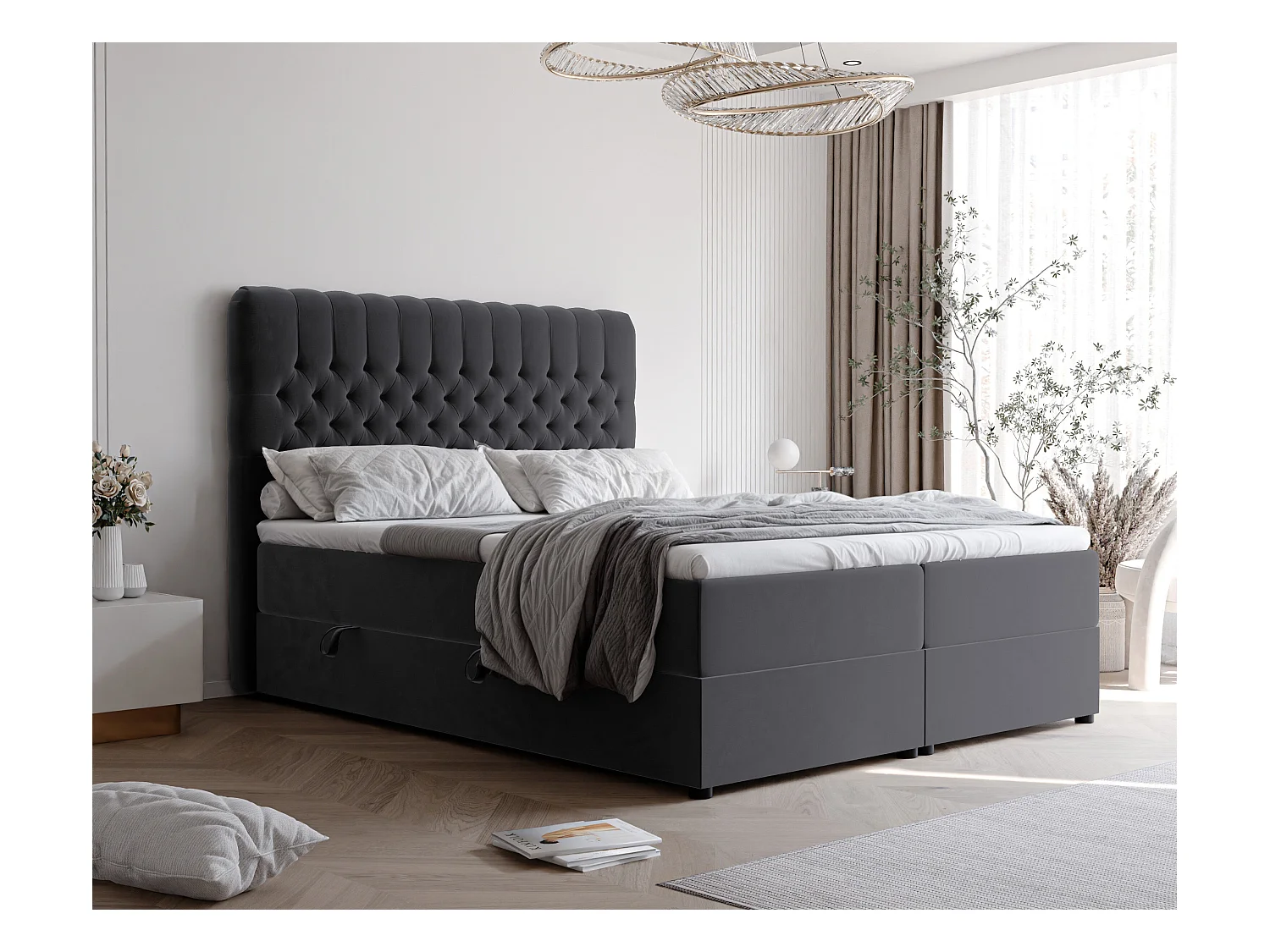 Lit continental rembourré avec matelas, gris anthracite - 140x200