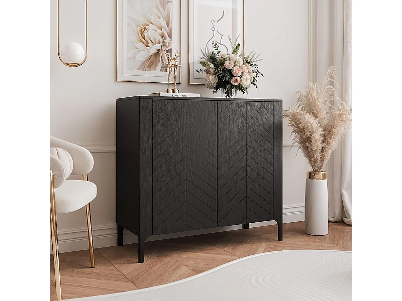 Buffet avec 2 portes et 2 étagères - Noir - LORIEN