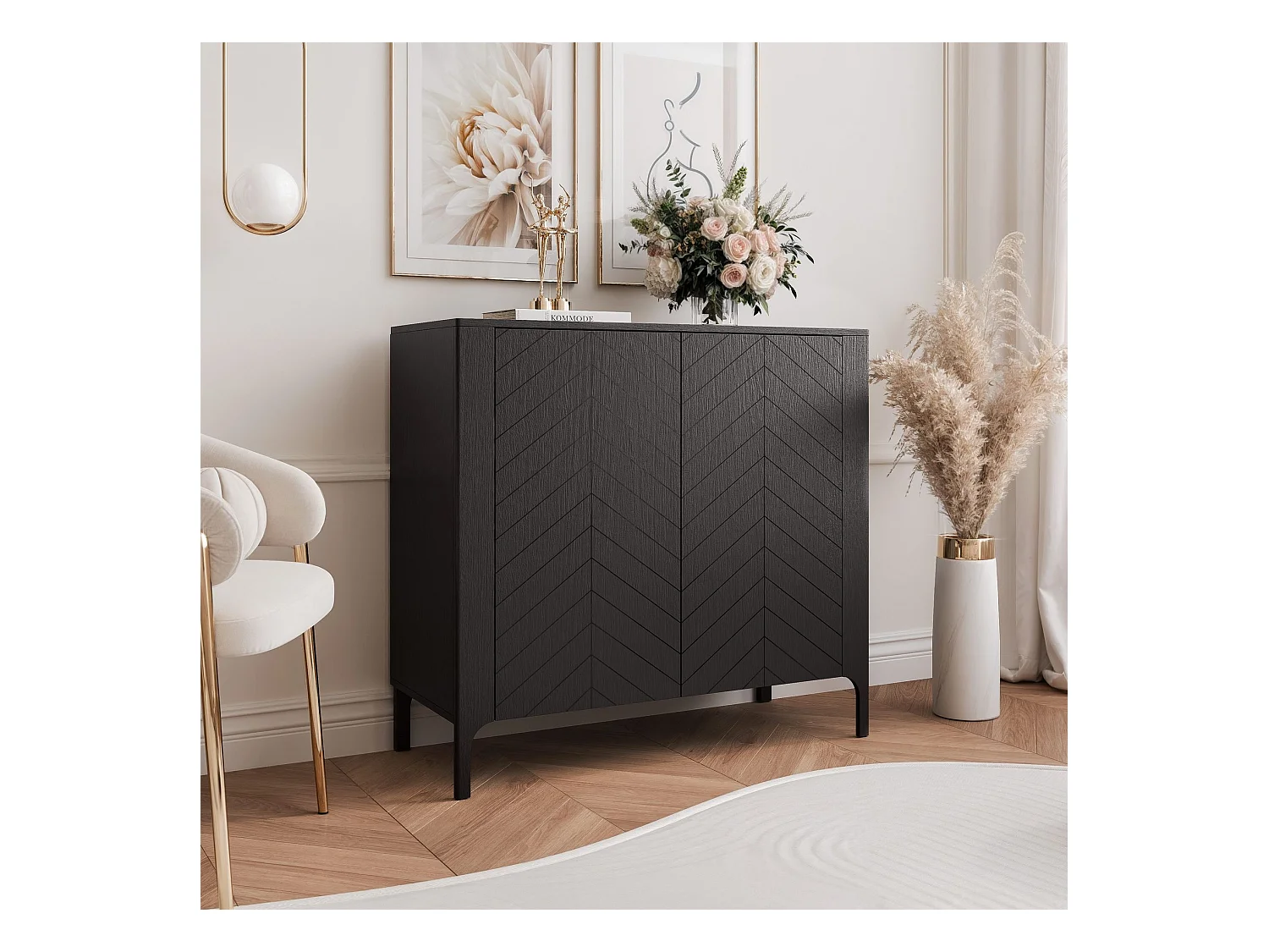 Buffet avec 2 portes et 2 étagères - Noir - LORIEN