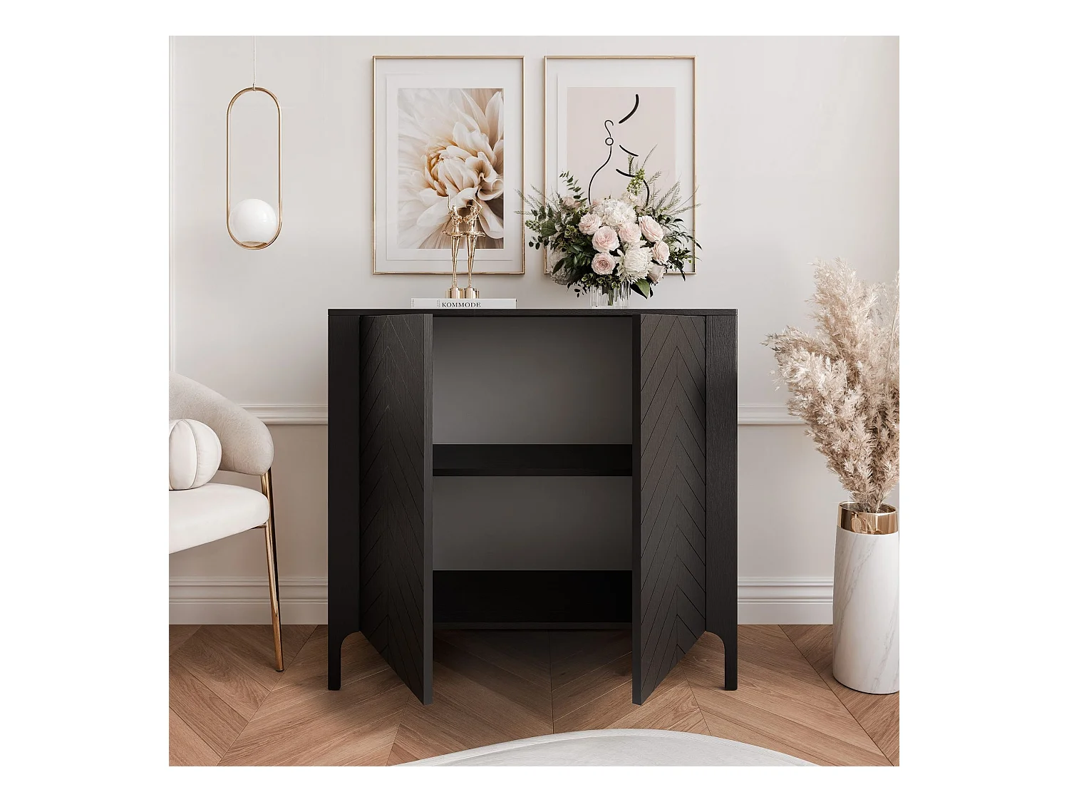 Buffet avec 2 portes et 2 étagères - Noir - LORIEN