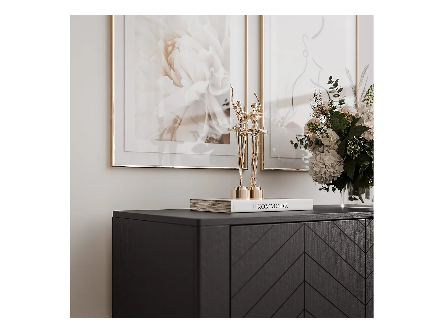 Buffet avec 2 portes et 2 étagères - Noir - LORIEN