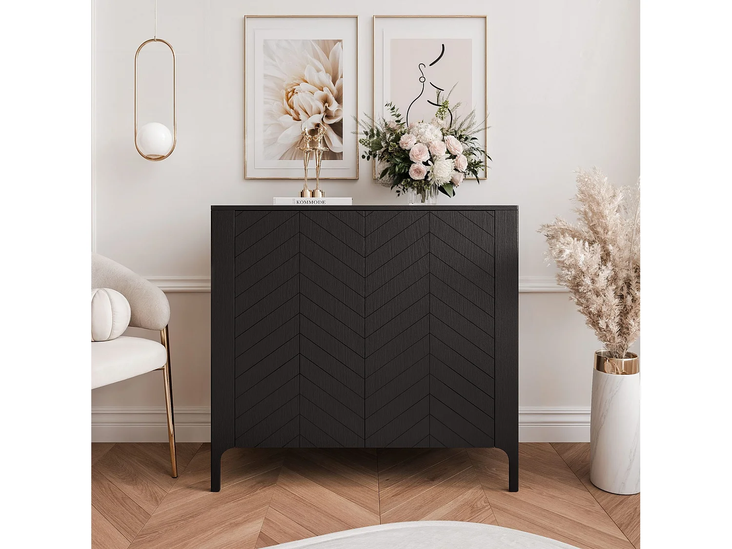 Buffet avec 2 portes et 2 étagères - Noir - LORIEN