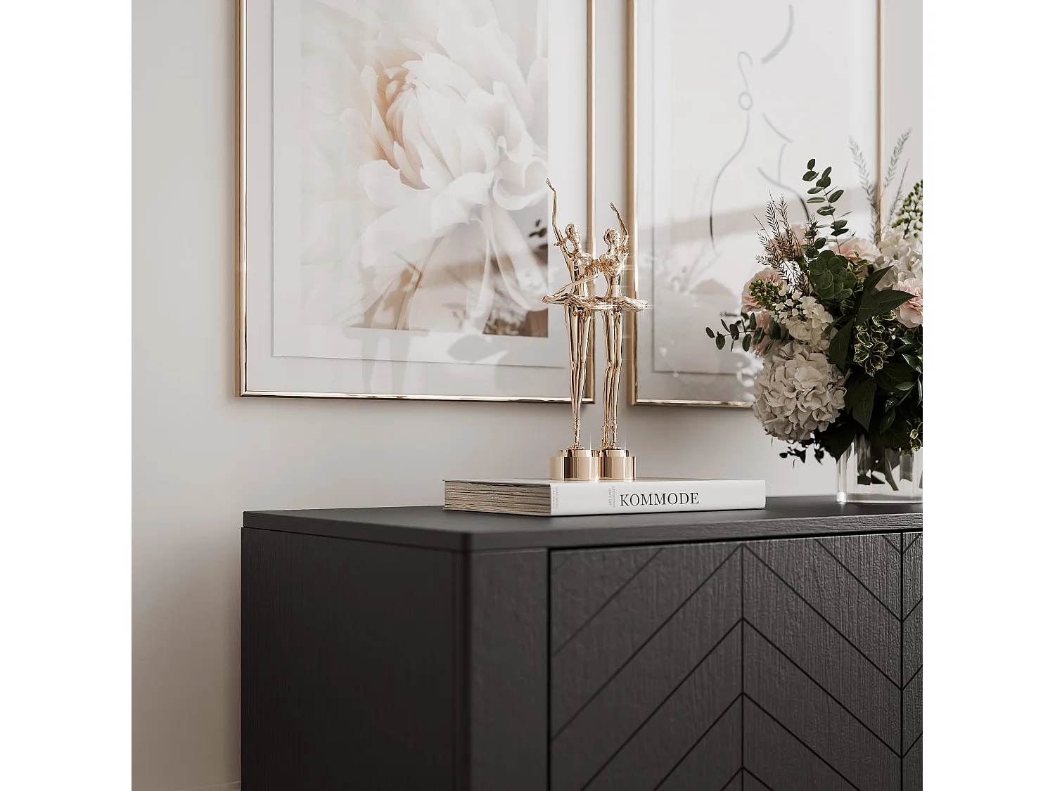 Buffet avec 2 portes et 2 étagères - Noir - LORIEN