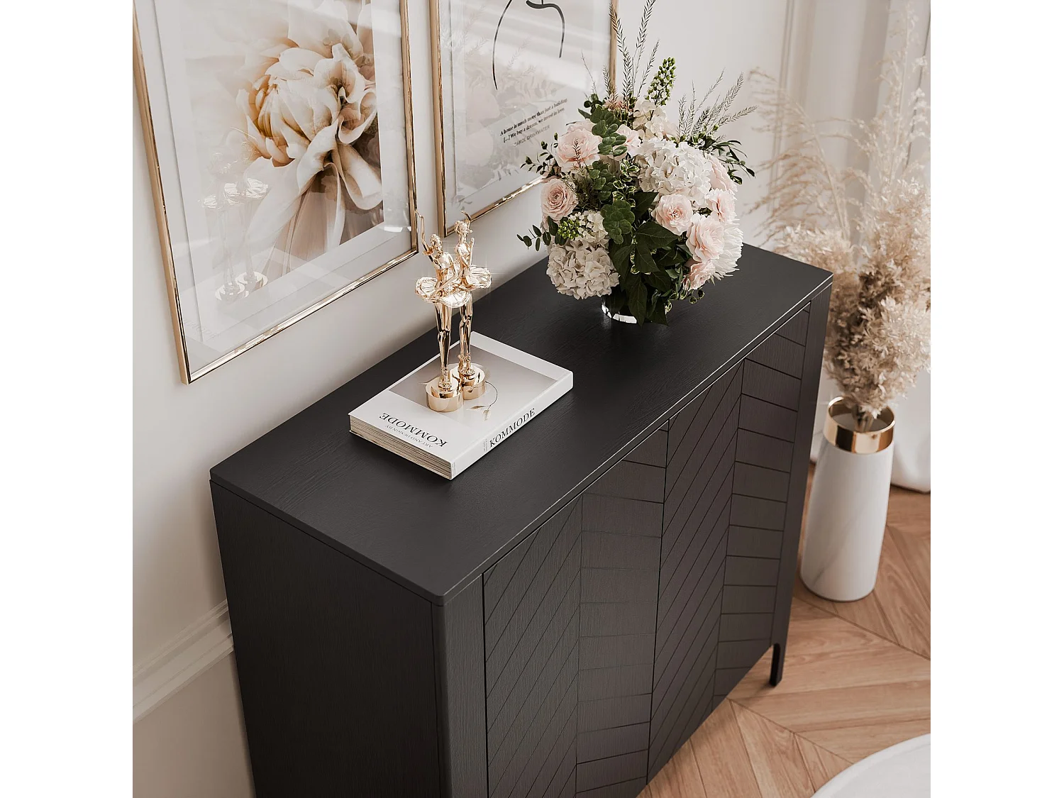 Buffet avec 2 portes et 2 étagères - Noir - LORIEN