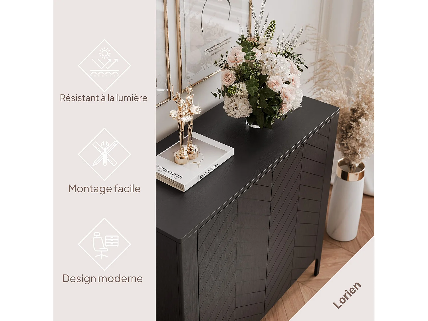 Buffet avec 2 portes et 2 étagères - Noir - LORIEN