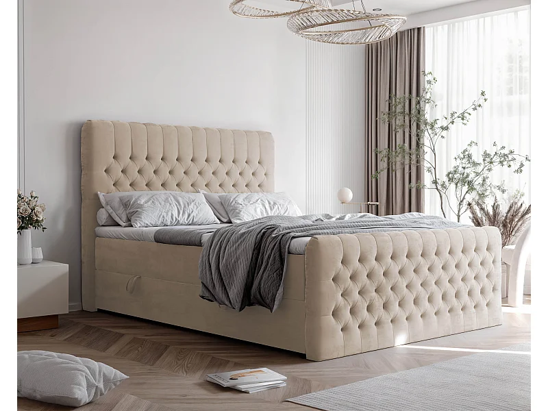 Lit continental rembourré avec matelas, crème - 200x200
