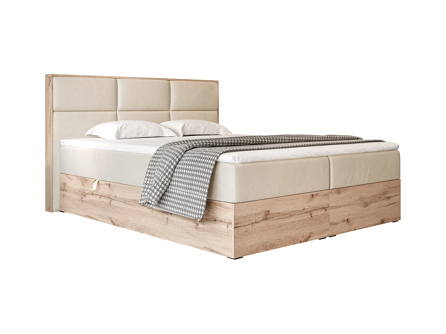 Lit continental rembourré avec surmatelas, crème - 200x200 - LAVIO