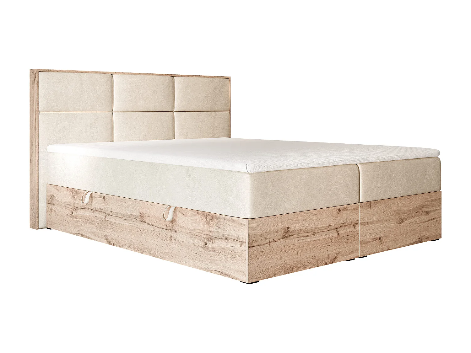 Lit continental rembourré avec surmatelas, crème - 200x200 - LAVIO