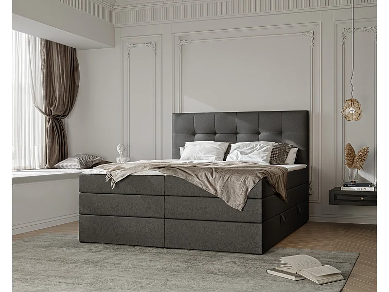 Lit continental rembourré avec surmatelas, noir  - 120x200 - AZARIO