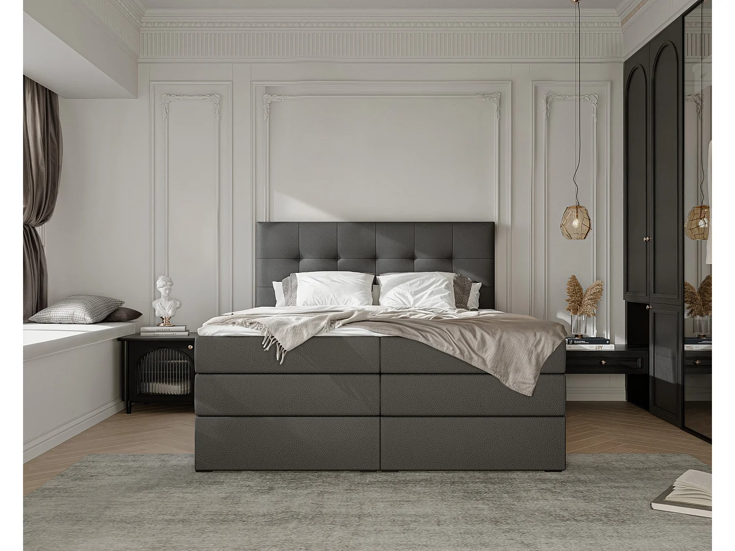 Lit continental rembourré avec surmatelas, noir  - 120x200 - AZARIO