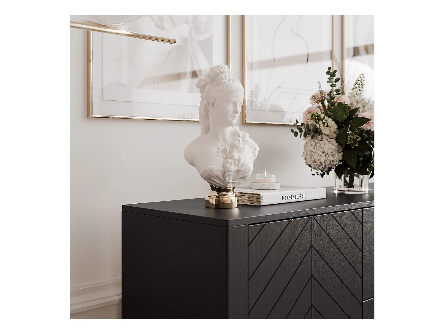 Buffet avec 2 portes et 3 tiroirs - Noir - LORIEN