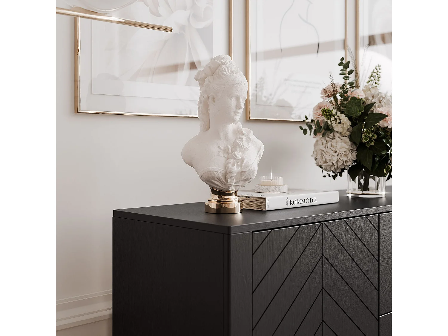 Buffet avec 2 portes et 3 tiroirs - Noir - LORIEN