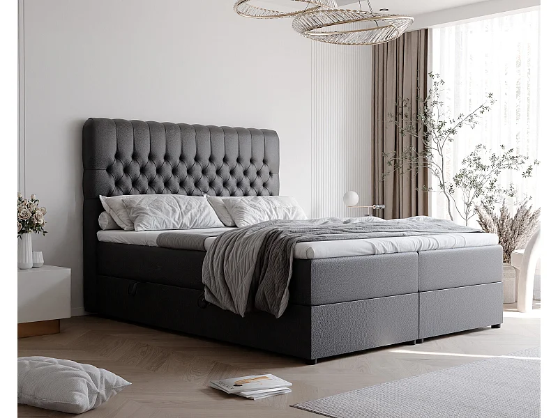 Lit continental rembourré avec matelas, noir  - 180x200