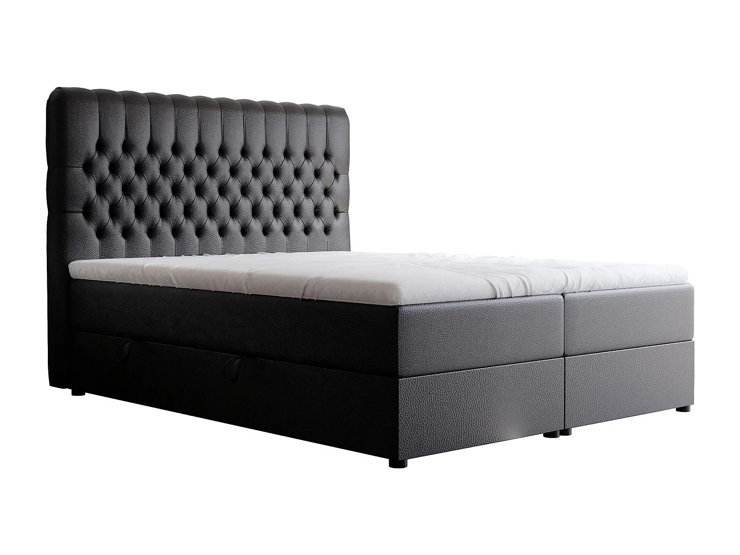 Lit continental rembourré avec matelas, noir  - 180x200