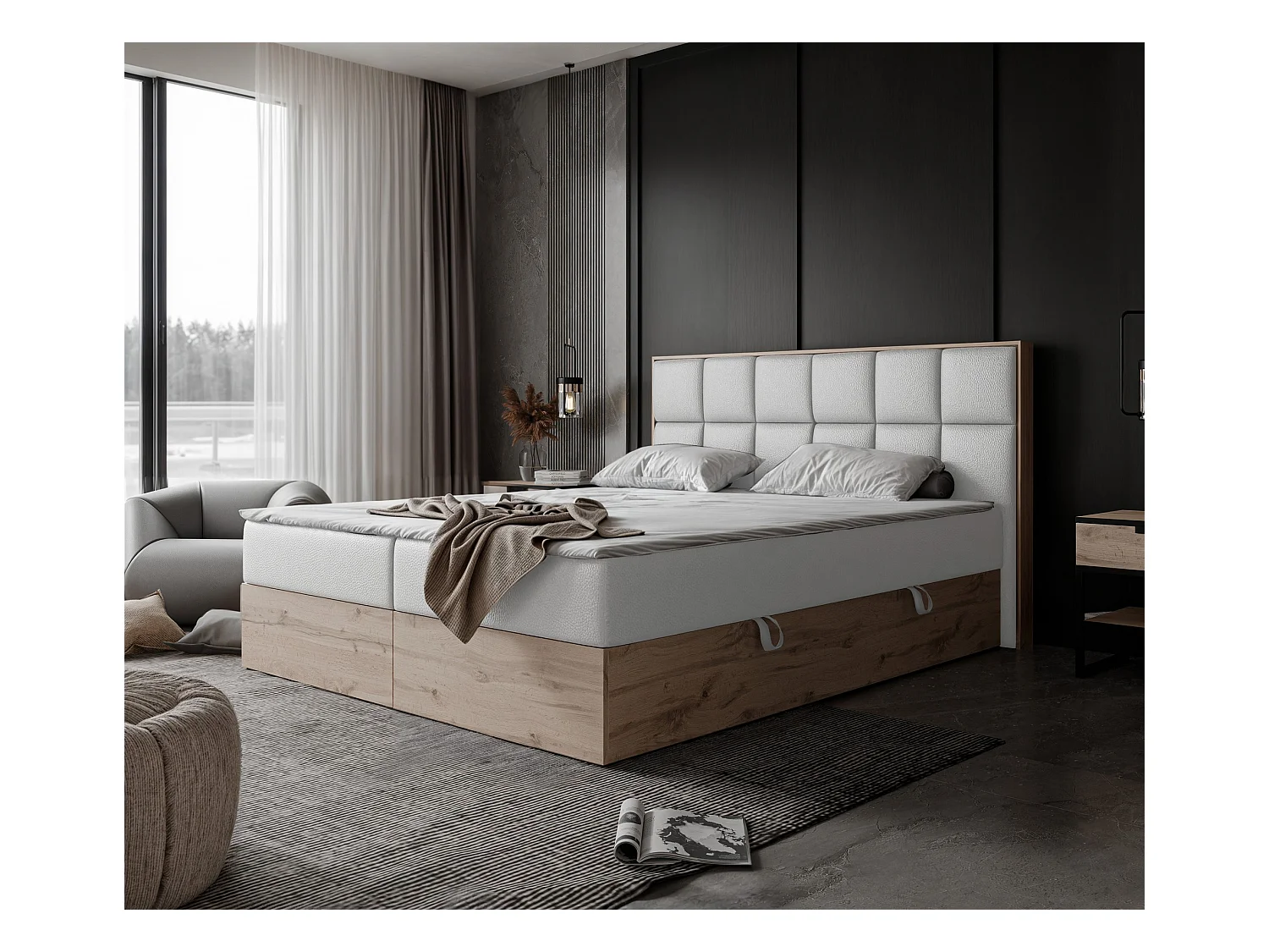 Lit continental rembourré avec surmatelas, blanc  - 200x200 - LAVIO II