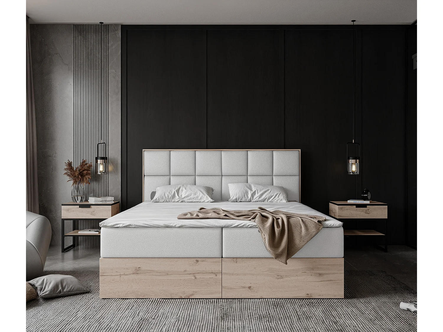 Lit continental rembourré avec surmatelas, blanc  - 200x200 - LAVIO II