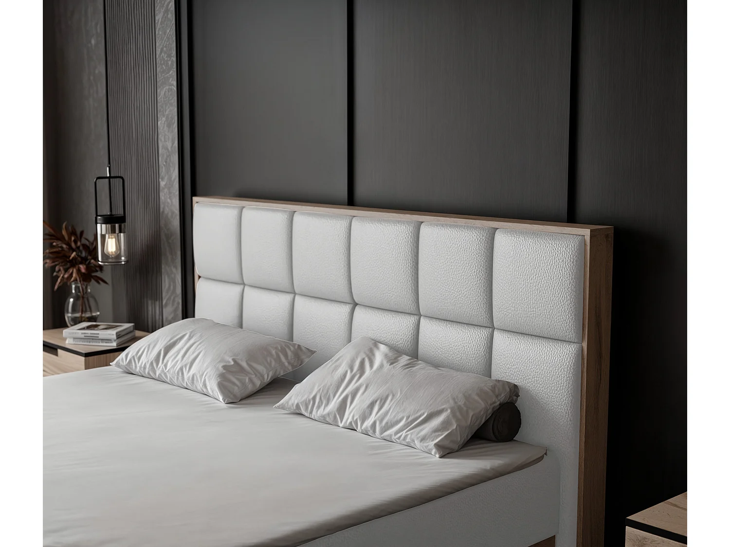 Lit continental rembourré avec surmatelas, blanc  - 200x200 - LAVIO II