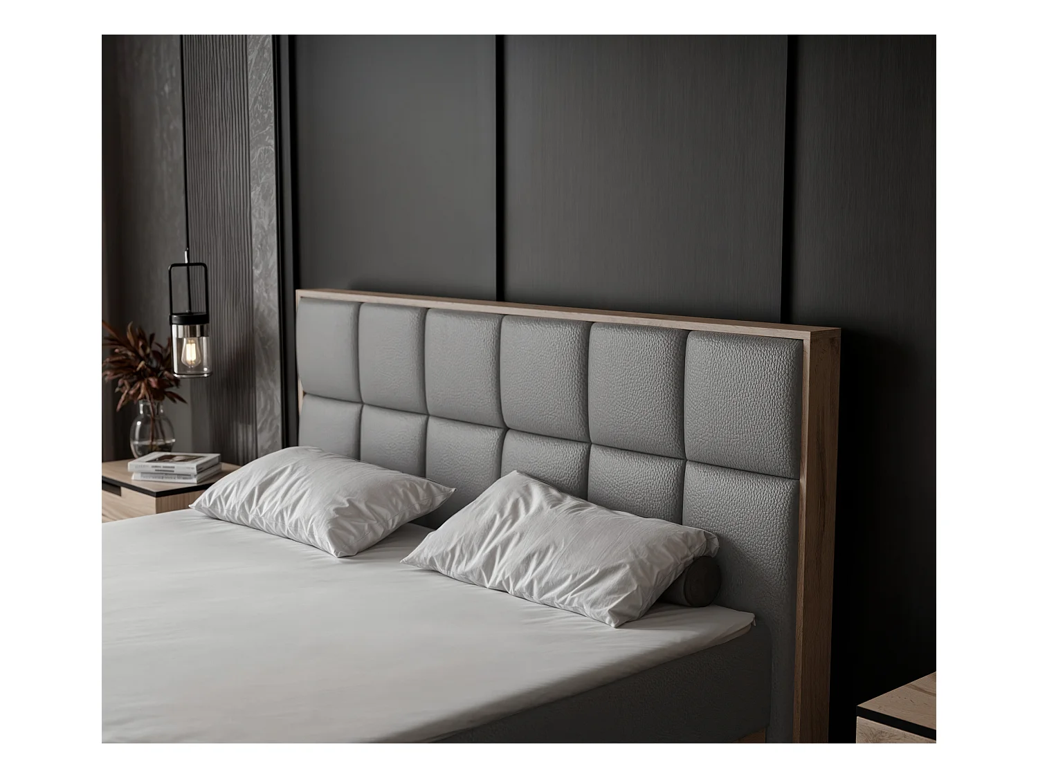 Lit continental rembourré avec surmatelas, gris  - 120x200 - LAVIO II