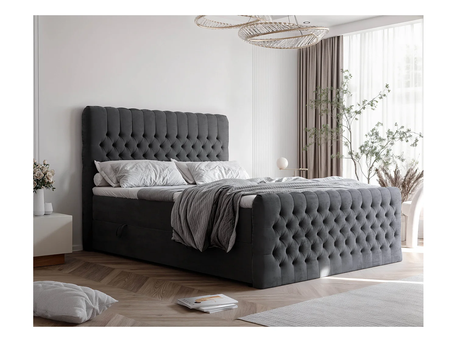 Lit continental rembourré avec matelas, gris anthracite - 200x200