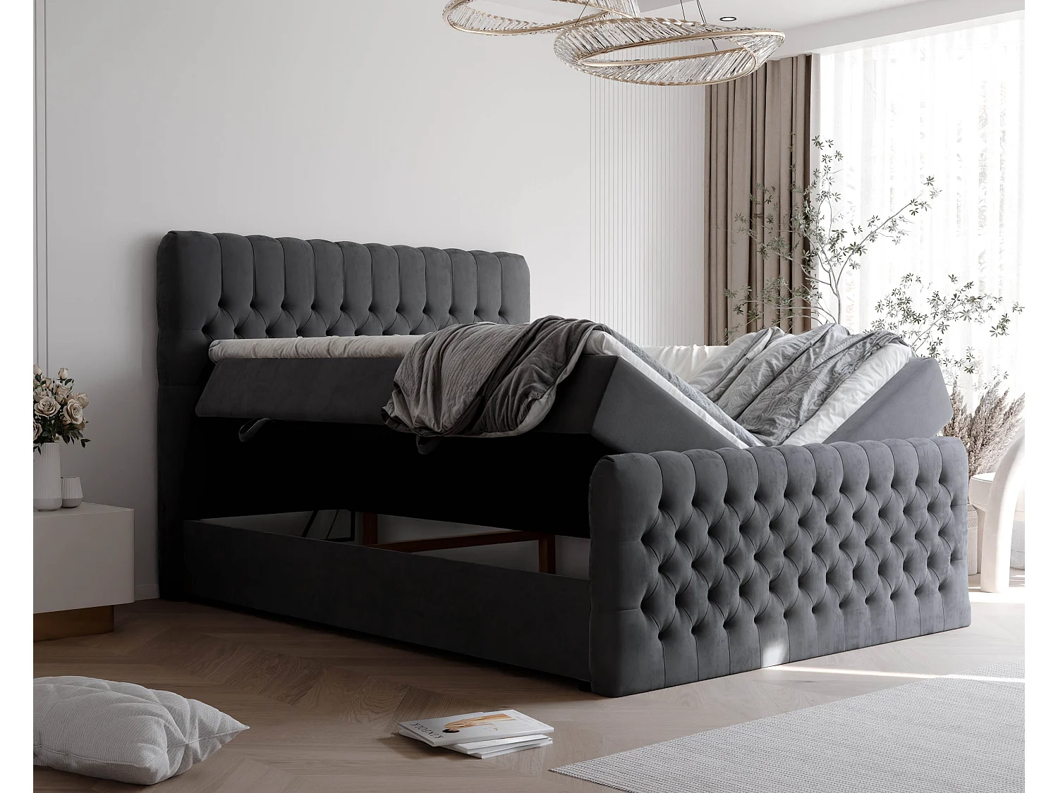 Lit continental rembourré avec matelas, gris anthracite - 200x200