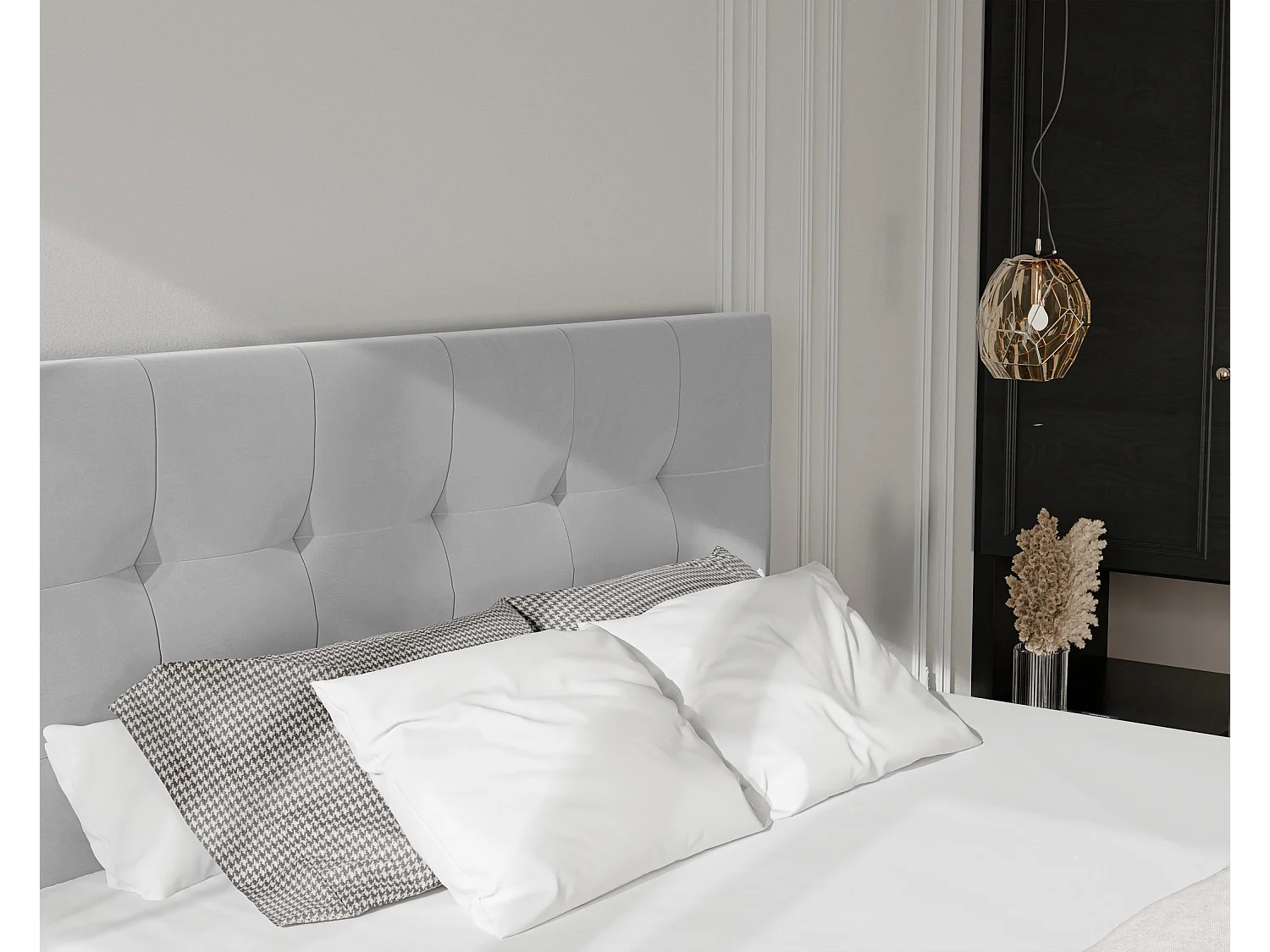 Lit continental rembourré avec surmatelas, gris - 160x200 - AZARIO