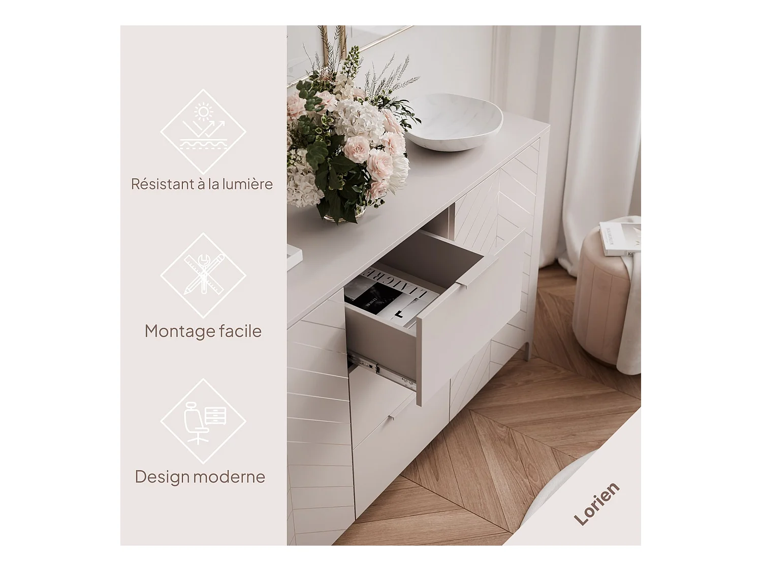 Buffet avec 2 portes et 3 tiroirs - Cachemire - LORIEN