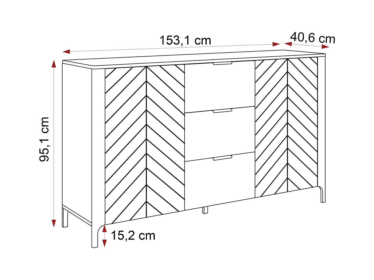 Buffet avec 2 portes et 3 tiroirs - Cachemire - LORIEN