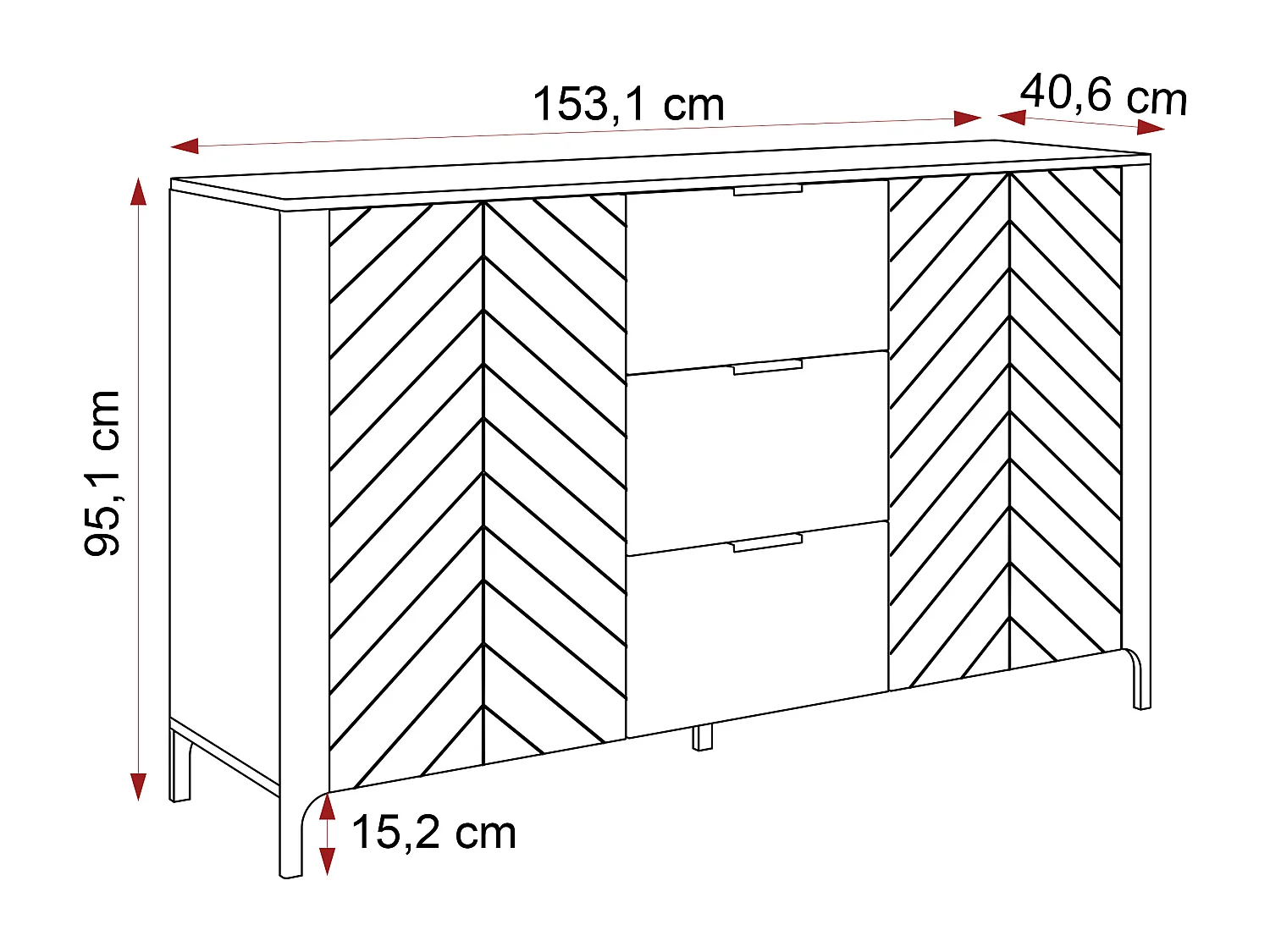 Buffet avec 2 portes et 3 tiroirs - Cachemire - LORIEN