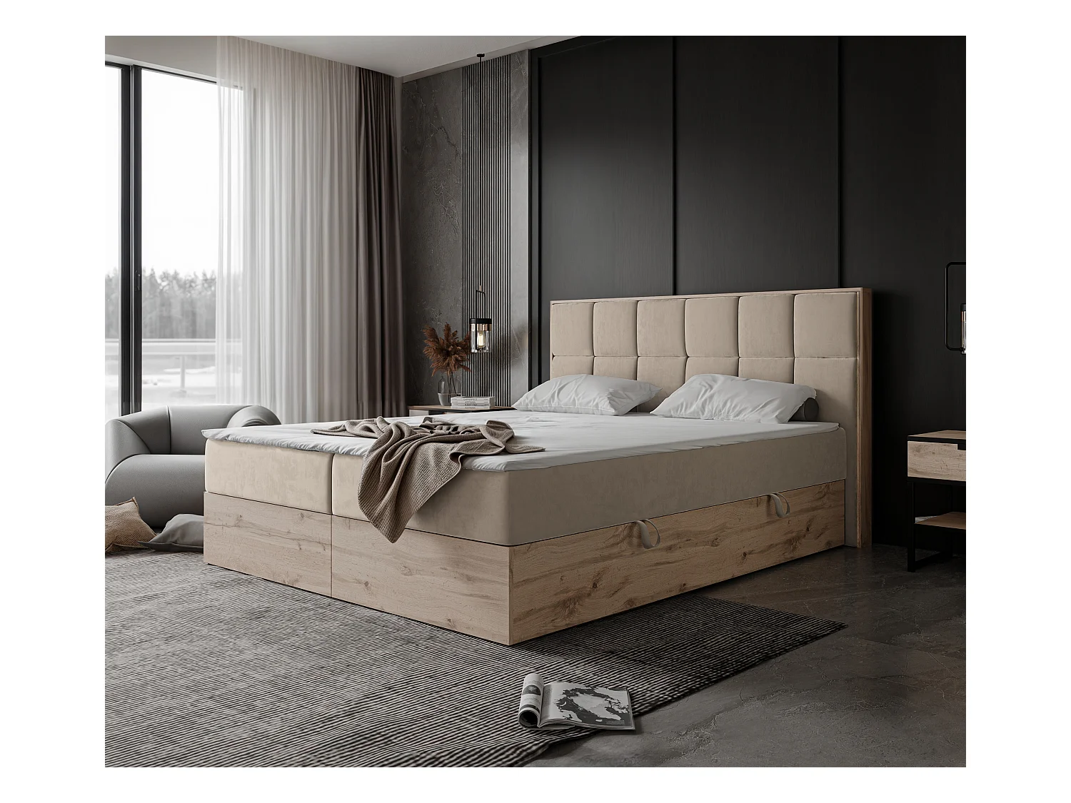 Lit continental rembourré avec surmatelas, crème - 160x200 - LAVIO II