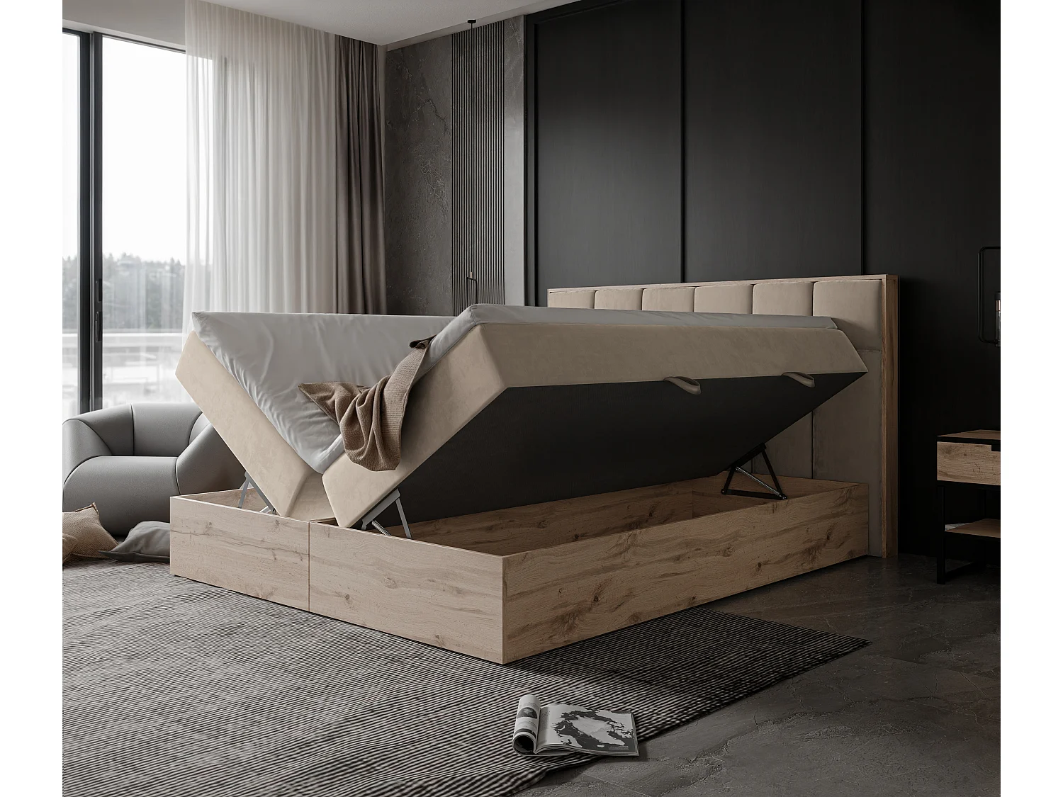 Lit continental rembourré avec surmatelas, crème - 160x200 - LAVIO II