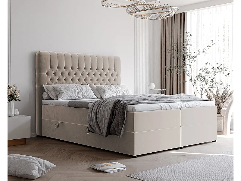Lit continental rembourré avec matelas, beige - 140x200