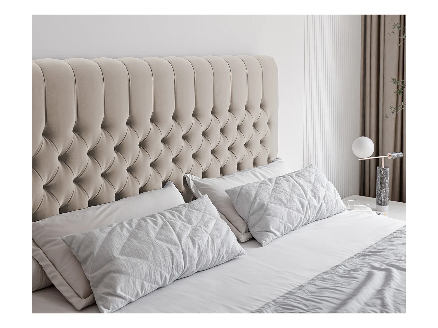 Lit continental rembourré avec matelas, beige - 140x200