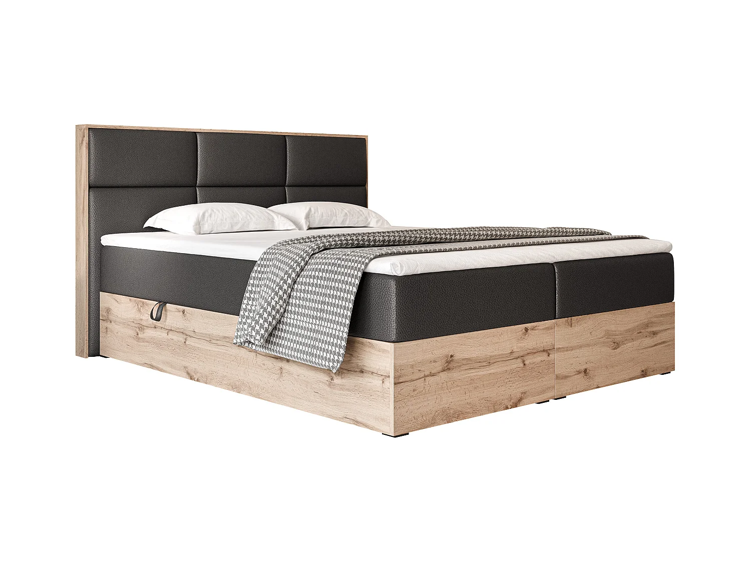 Lit continental rembourré avec surmatelas, noir  - 140x200 - LAVIO