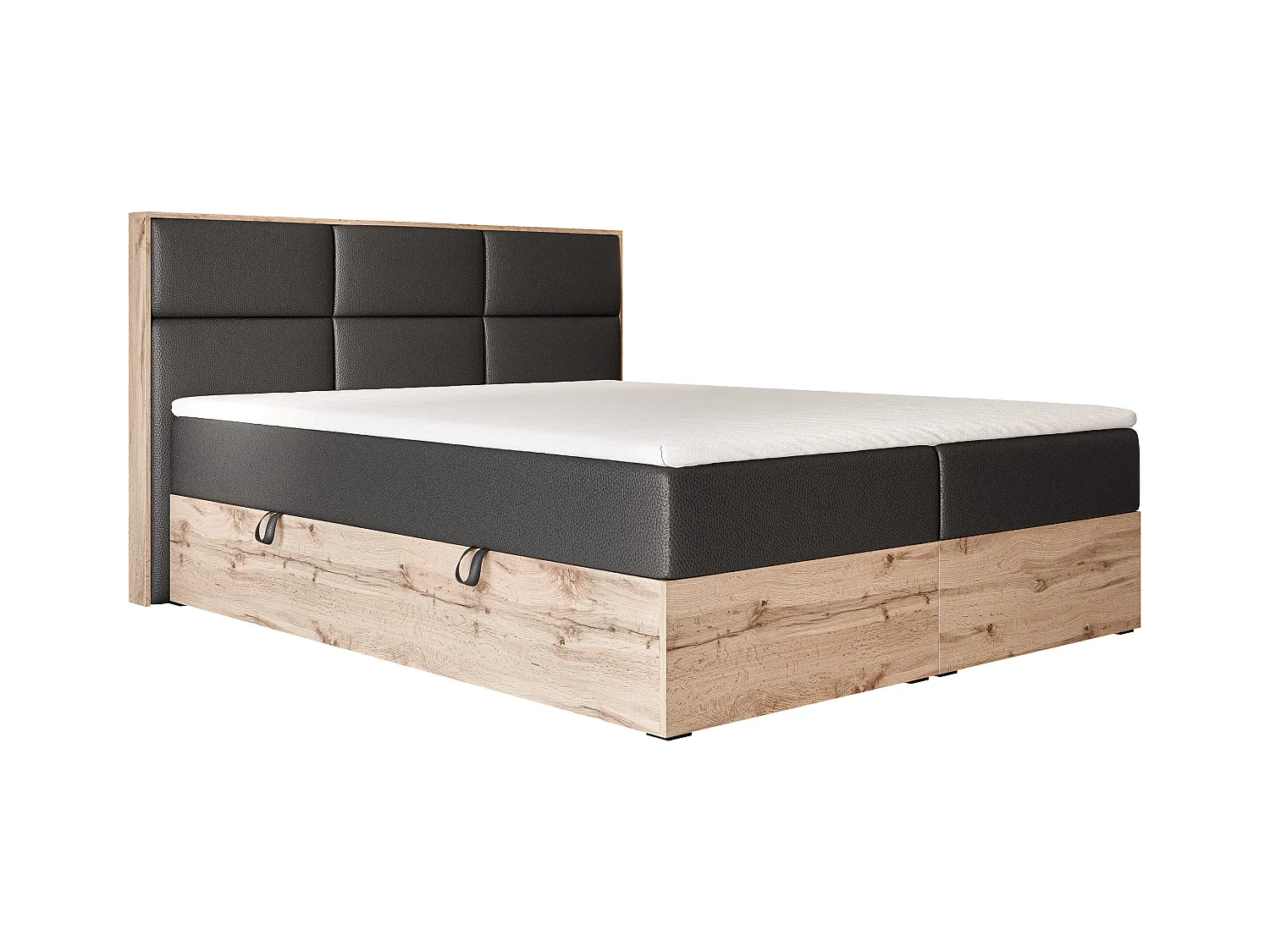 Lit continental rembourré avec surmatelas, noir  - 140x200 - LAVIO