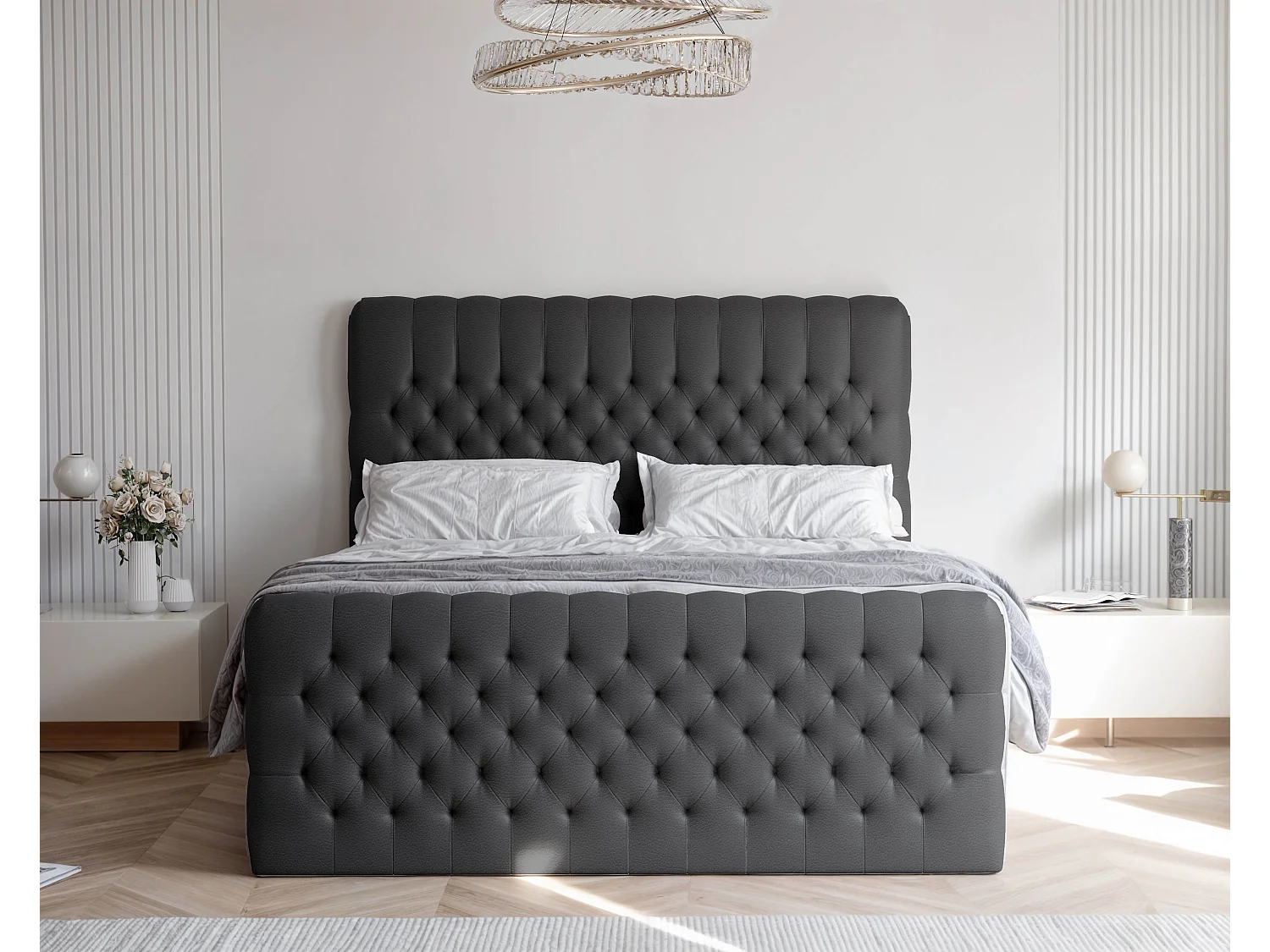 Lit continental rembourré avec matelas, noir  - 160x200