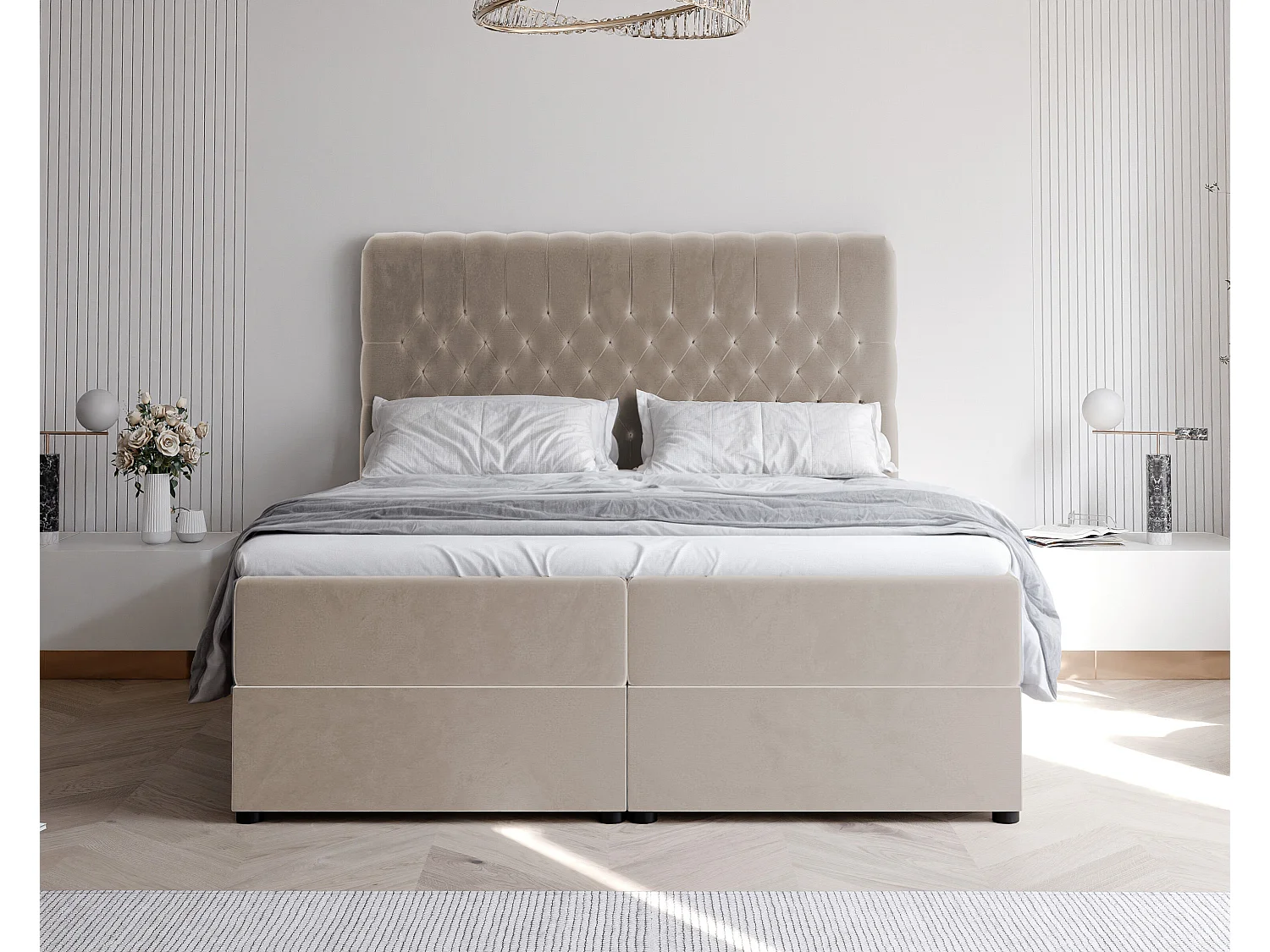 Lit continental rembourré avec matelas, beige - 120x200