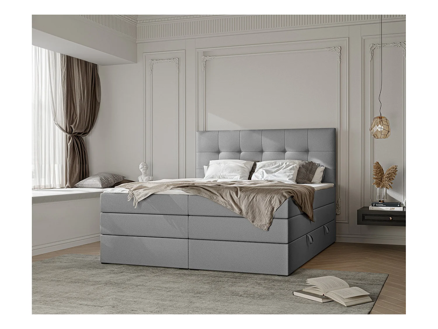 Lit continental rembourré avec surmatelas, gris  - 120x200 - AZARIO