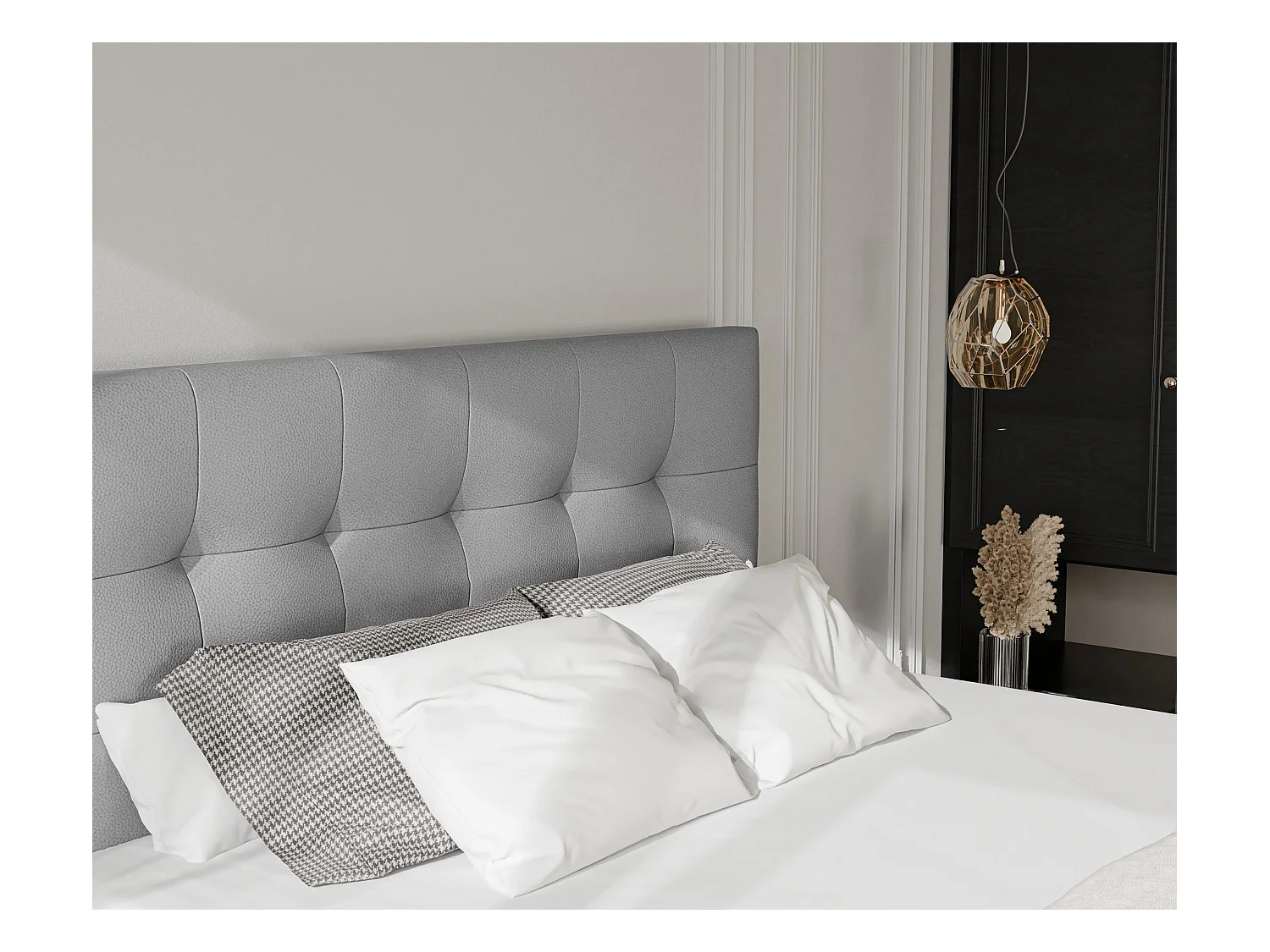 Lit continental rembourré avec surmatelas, gris  - 120x200 - AZARIO