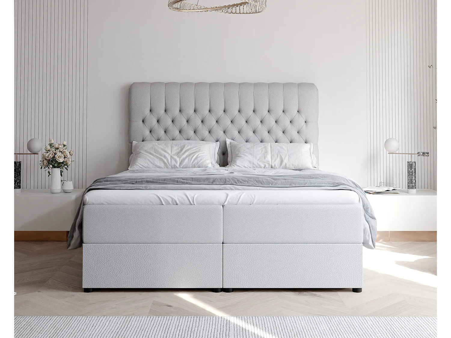 Lit continental rembourré avec matelas, gris  - 180x200