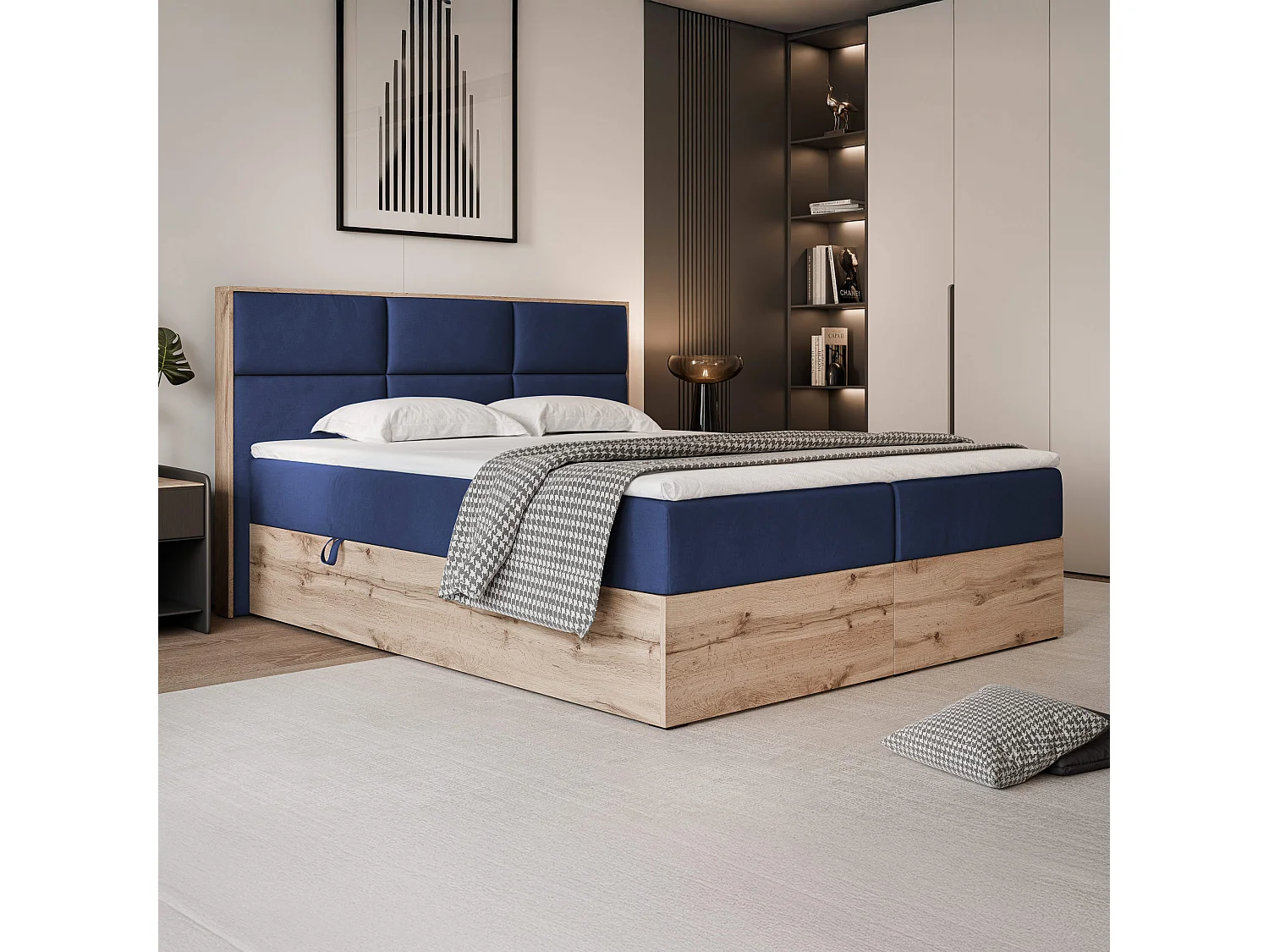 Lit continental rembourré avec surmatelas, bleu - 120x200 - LAVIO
