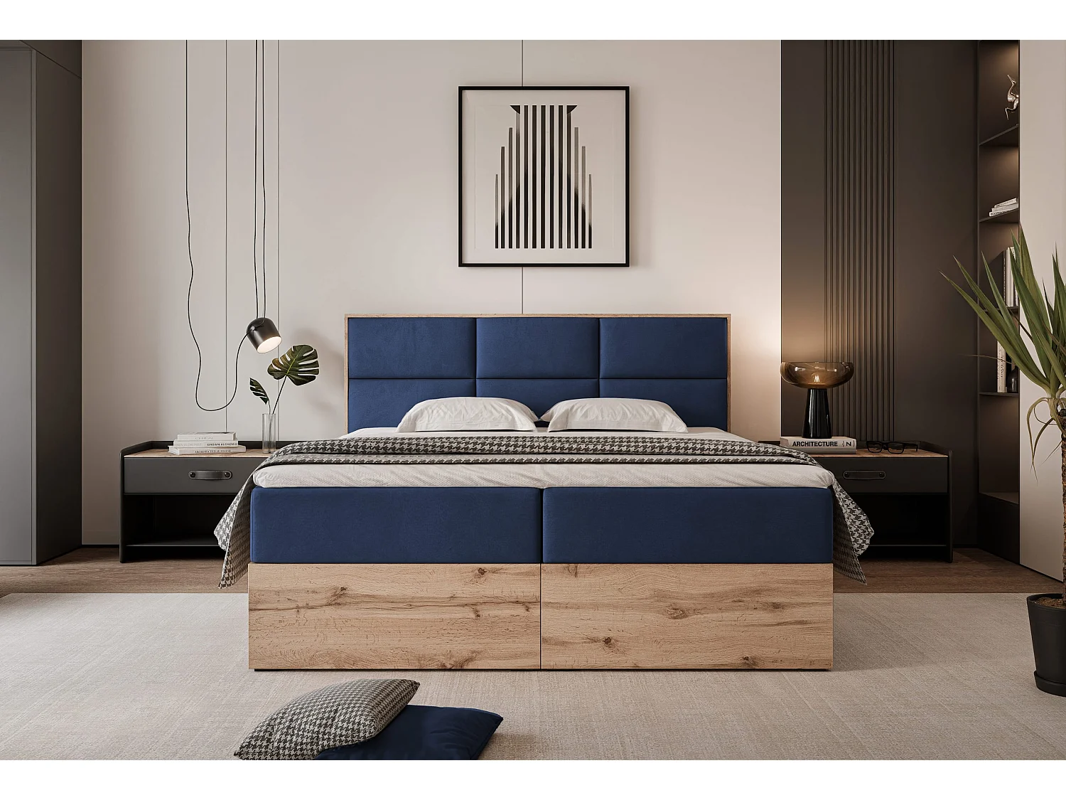 Lit continental rembourré avec surmatelas, bleu - 120x200 - LAVIO