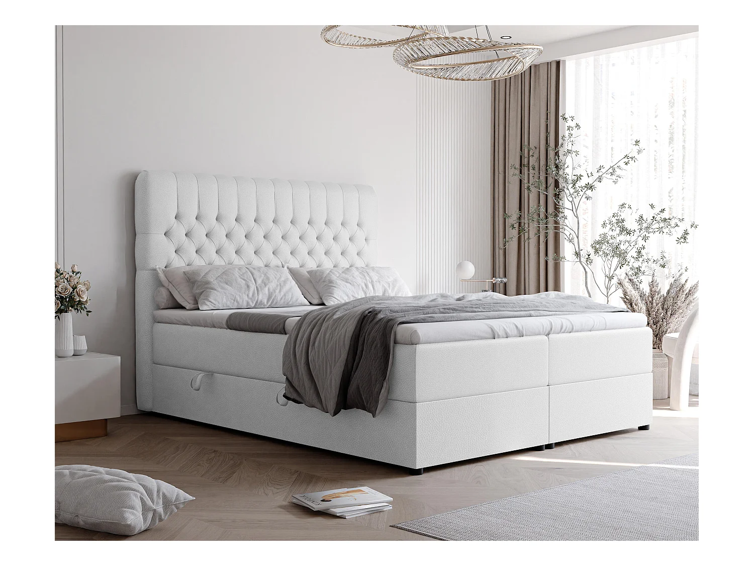 Lit continental rembourré avec matelas, blanc  - 160x200
