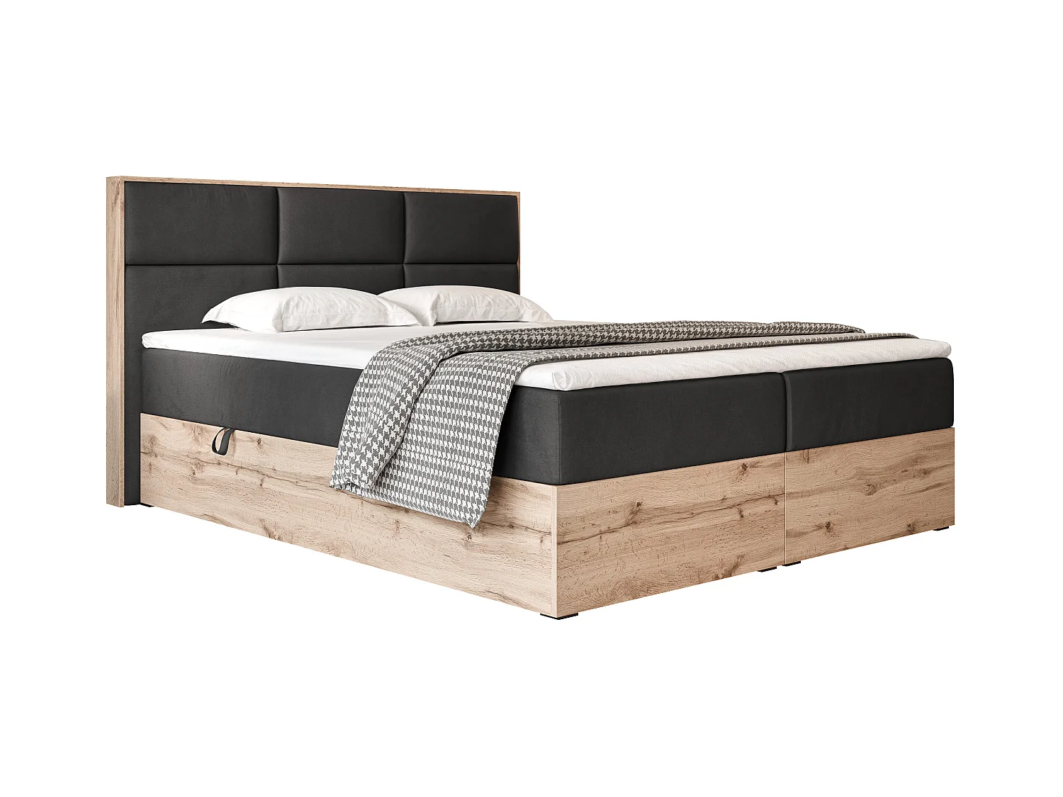 Lit continental rembourré avec surmatelas, noir - 160x200 - LAVIO